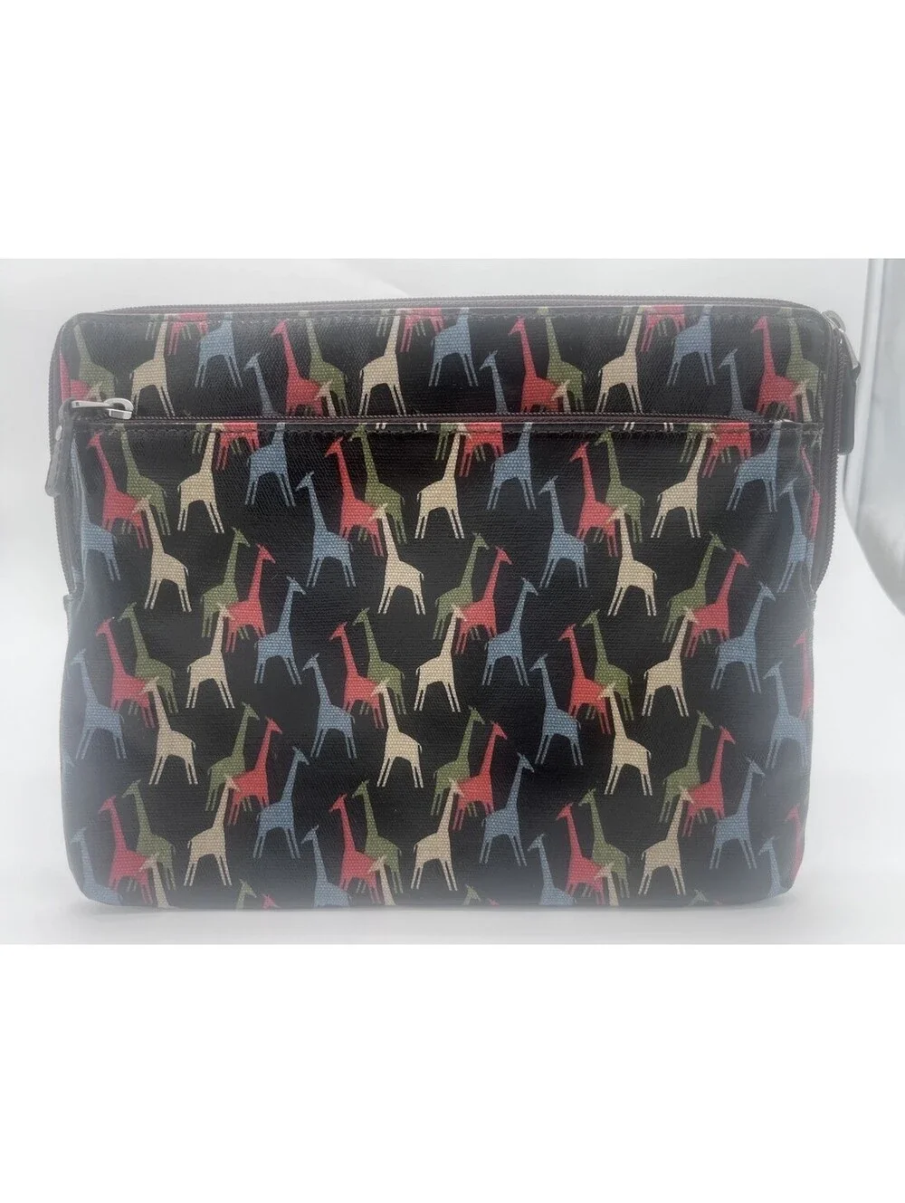 Fossil Key-Per Leather Giraffe Print Zip Pouch Makeup Bag Travel Organizer